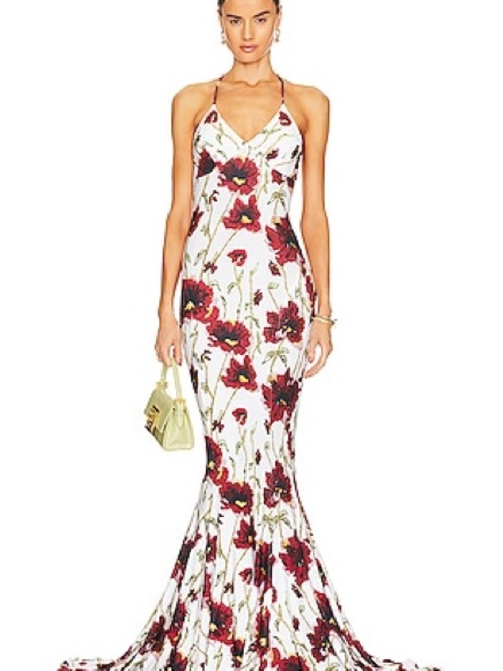 Norma Kamali Low Back Slip Mermaid Fishtail Gown in White Poppy